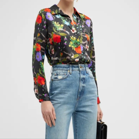 L’Agence 100% Silk Botanical Snake Tyler Holly Button Front Blouse - Picture 4 of 16